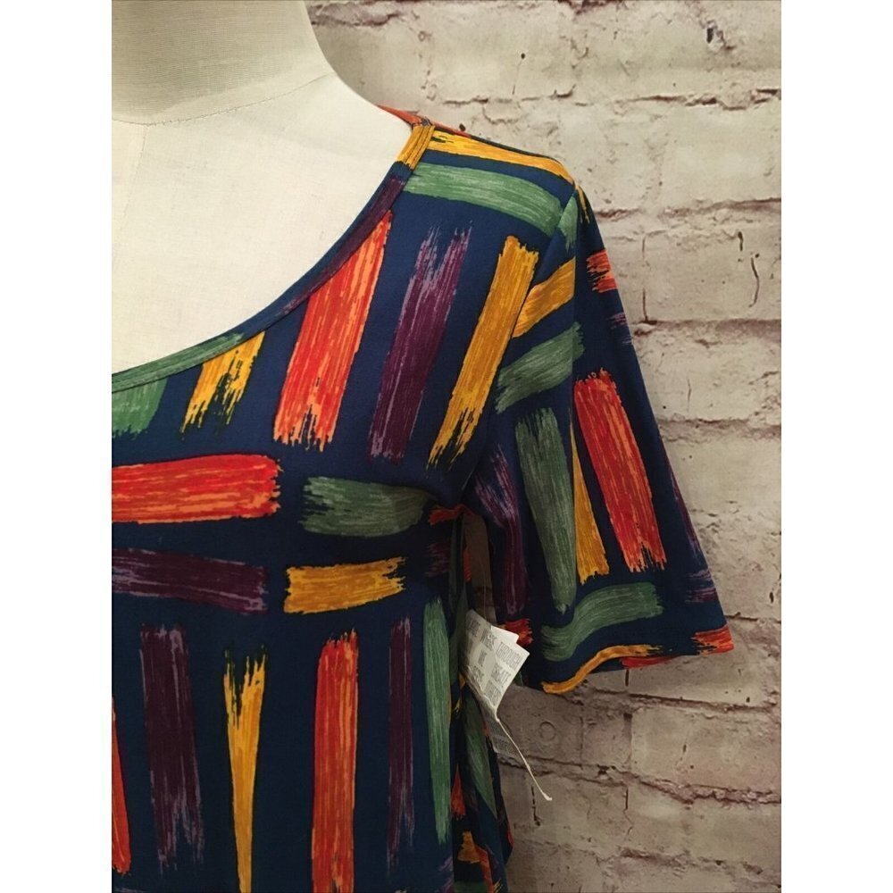 LuLaRoe Womens XS Perfect T Shirt Top Teal Blue Brush Strokes Short Sleeve NEW - Picture 2 of 3